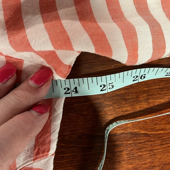 Chico’s Womens Tunic 3 Orange White Splice Stripes Button Up Button Cuff Pockets - Picture 12 of 14